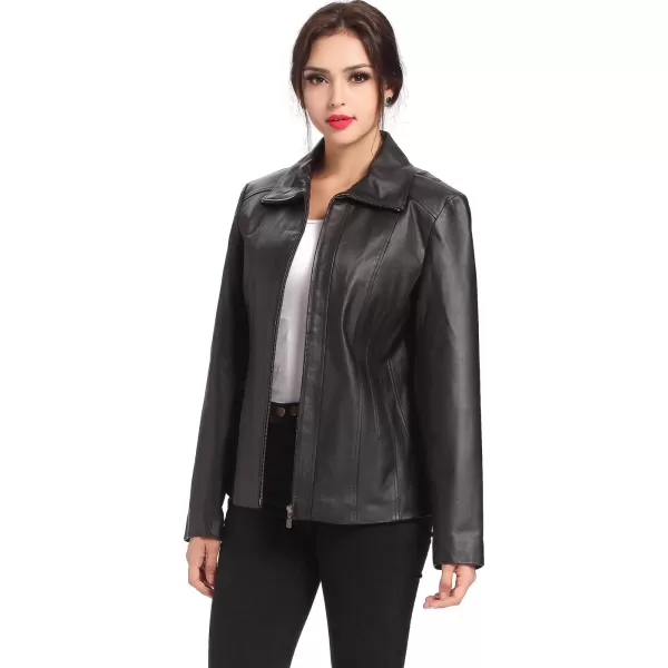 BGSD Women Tina Lambskin Leather Scuba Jacket Regular amp Plus Size amp PetiteBlack