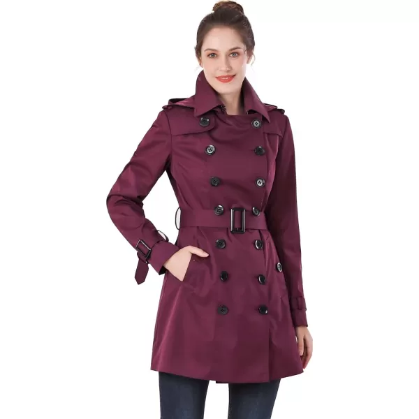 BGSD Women Viv Waterproof Hooded Mid Length Trench CoatGrape Wine