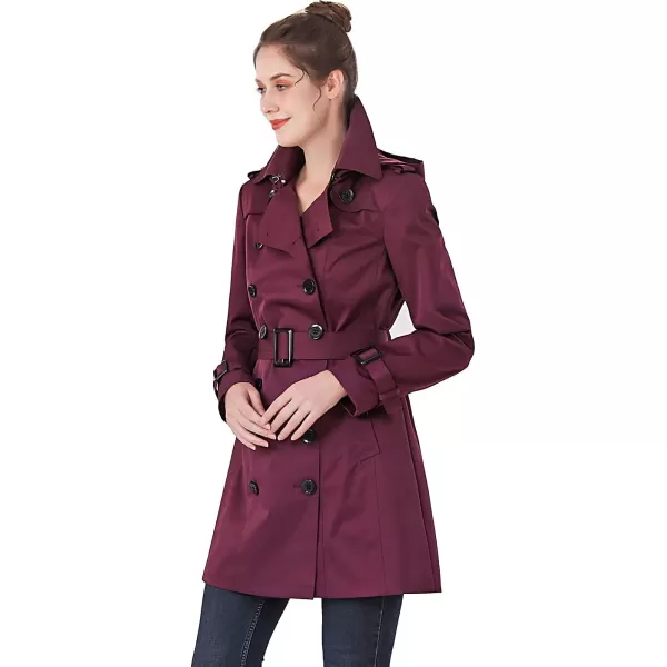 BGSD Women Viv Waterproof Hooded Mid Length Trench CoatGrape Wine