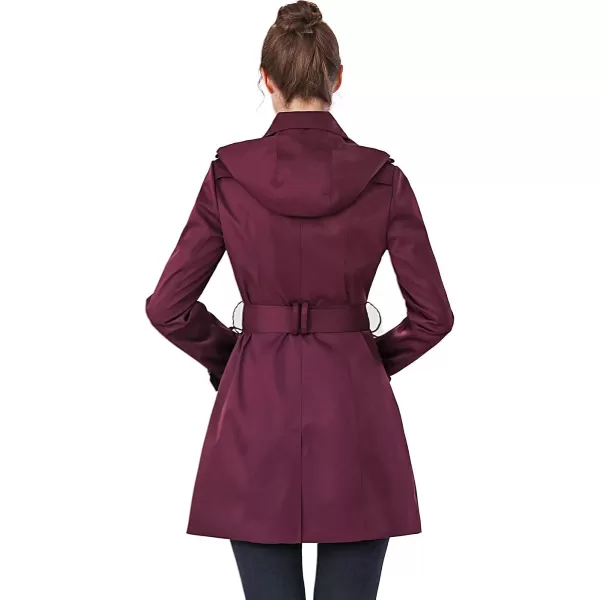 BGSD Women Viv Waterproof Hooded Mid Length Trench CoatGrape Wine