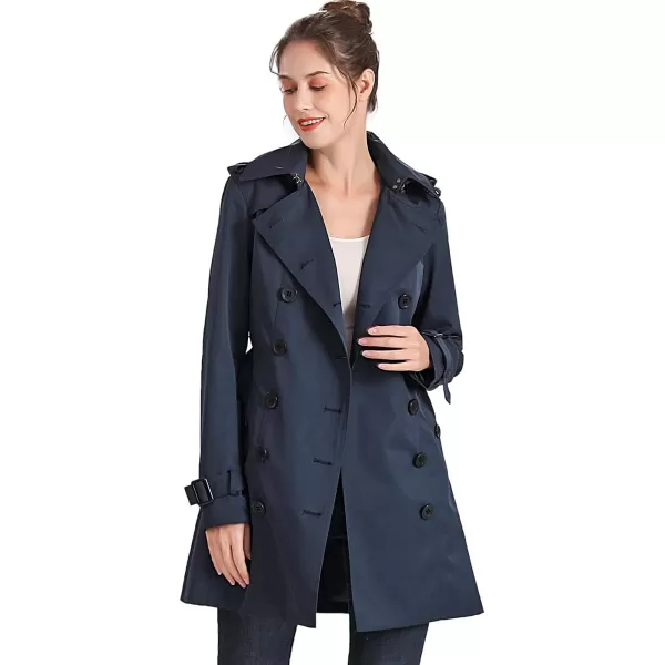 BGSD Women Viv Waterproof Hooded Mid Length Trench CoatNavy