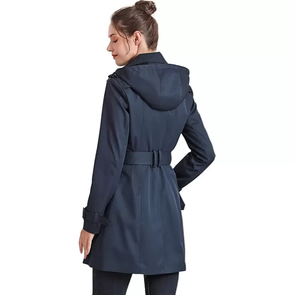 BGSD Women Viv Waterproof Hooded Mid Length Trench CoatNavy