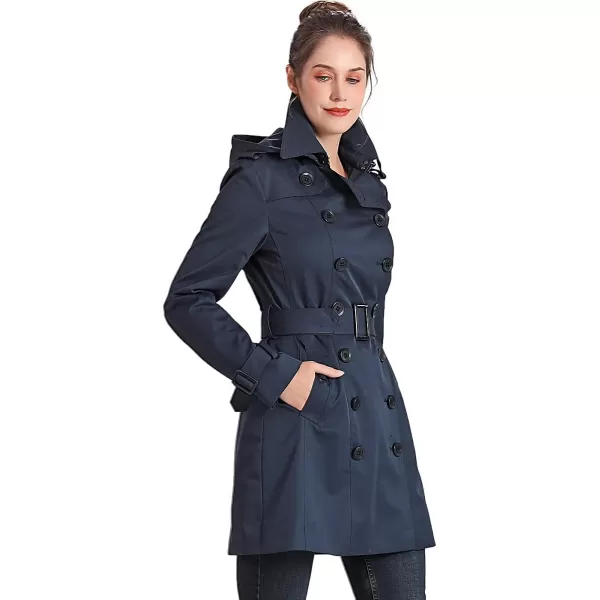 BGSD Women Viv Waterproof Hooded Mid Length Trench CoatNavy