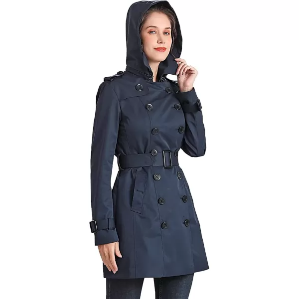 BGSD Women Viv Waterproof Hooded Mid Length Trench CoatNavy