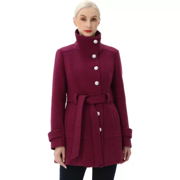 BGSD Women Wool Belted Walking CoatPlum