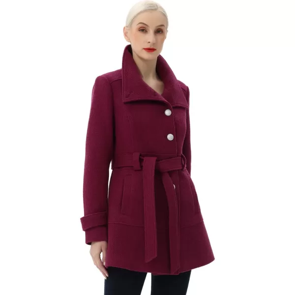 BGSD Women Wool Belted Walking CoatPlum