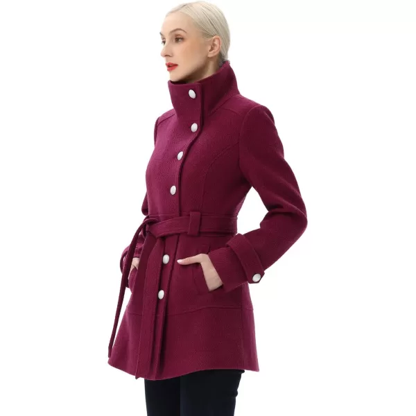 BGSD Women Wool Belted Walking CoatPlum