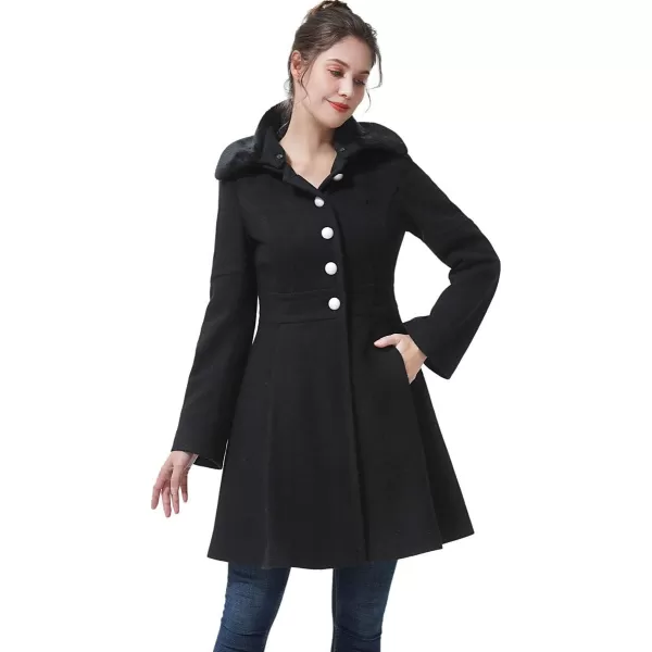 BGSD Women Zoe Fit amp Flare Hooded Wool Coat Regular amp Plus Size amp PetiteBlack