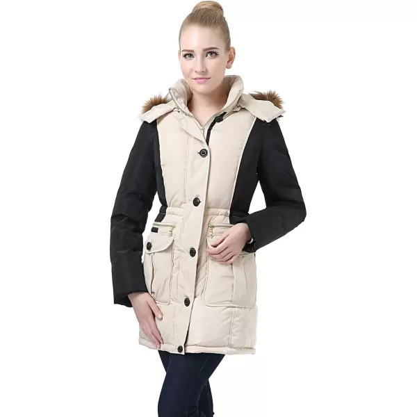 BGSD Womens Aria Water Resistant Down Coat Medium BlackBeigeBGSD Womens Aria Water Resistant Down Coat Medium BlackBeige