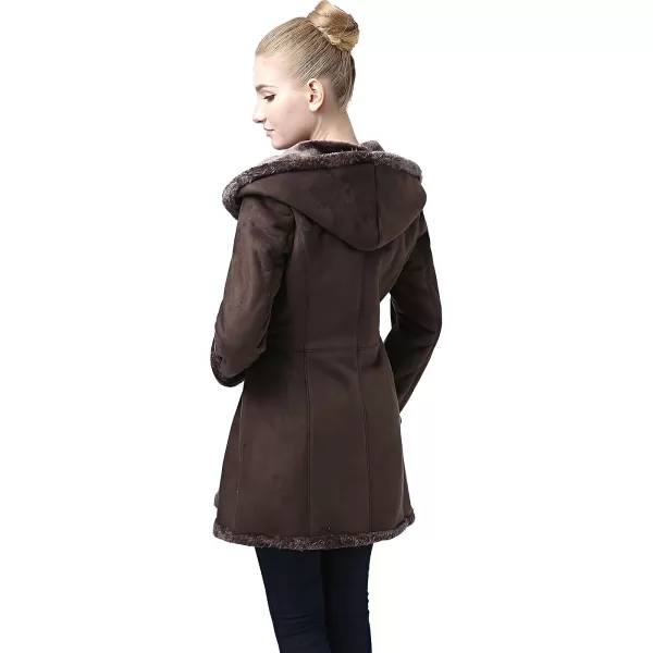 BGSD Womens Cindy Hooded Faux Shearling Walking Pea Coat Brown XLargeBGSD Womens Cindy Hooded Faux Shearling Walking Pea Coat Brown XLarge