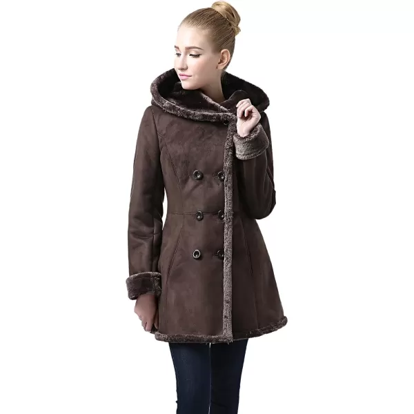 BGSD Womens Cindy Hooded Faux Shearling Walking Pea Coat Brown XLargeBGSD Womens Cindy Hooded Faux Shearling Walking Pea Coat Brown XLarge