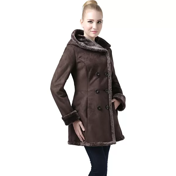 BGSD Womens Cindy Hooded Faux Shearling Walking Pea Coat Brown XLargeBGSD Womens Cindy Hooded Faux Shearling Walking Pea Coat Brown XLarge