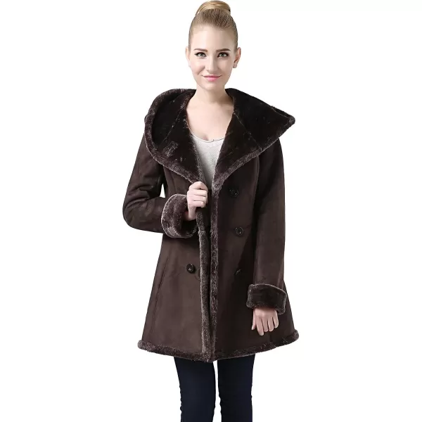 BGSD Womens Cindy Hooded Faux Shearling Walking Pea Coat Brown XLargeBGSD Womens Cindy Hooded Faux Shearling Walking Pea Coat Brown XLarge