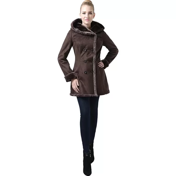 BGSD Womens Cindy Hooded Faux Shearling Walking Pea Coat Brown XLargeBGSD Womens Cindy Hooded Faux Shearling Walking Pea Coat Brown XLarge