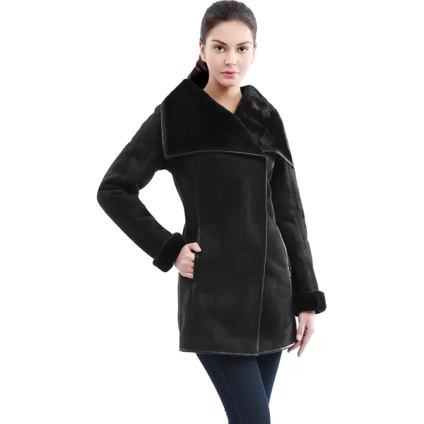 BGSD Womens Heidi Asymmetrical Zip Front Faux Shearling Walking Coat Black XLargeBGSD Womens Heidi Asymmetrical Zip Front Faux Shearling Walking Coat Black XLarge