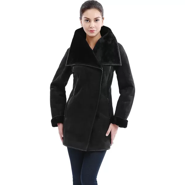 BGSD Womens Heidi Asymmetrical Zip Front Faux Shearling Walking Coat Black XLargeBGSD Womens Heidi Asymmetrical Zip Front Faux Shearling Walking Coat Black XLarge