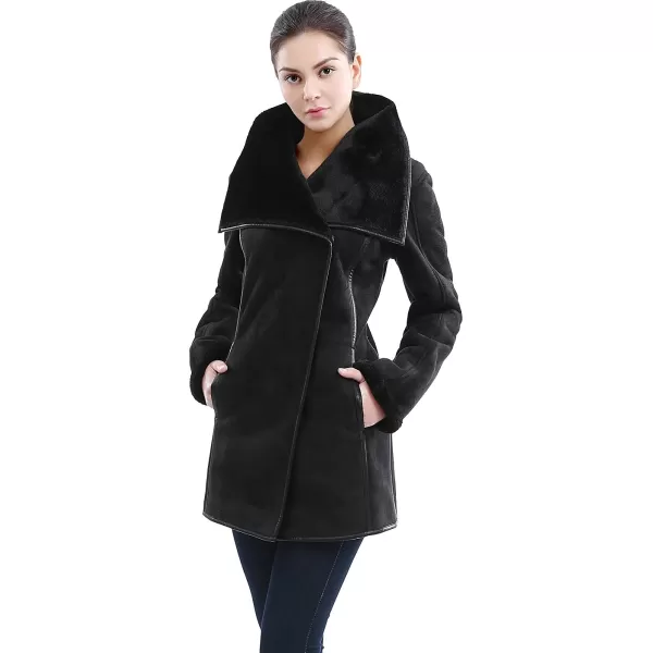 BGSD Womens Heidi Asymmetrical Zip Front Faux Shearling Walking Coat Black XLargeBGSD Womens Heidi Asymmetrical Zip Front Faux Shearling Walking Coat Black XLarge