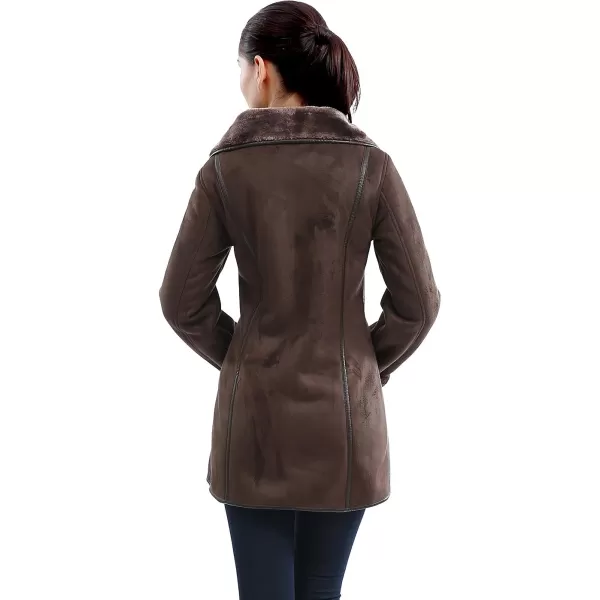 BGSD Womens Heidi Asymmetrical Zip Front Faux Shearling Walking Coat Brown MediumBGSD Womens Heidi Asymmetrical Zip Front Faux Shearling Walking Coat Brown Medium