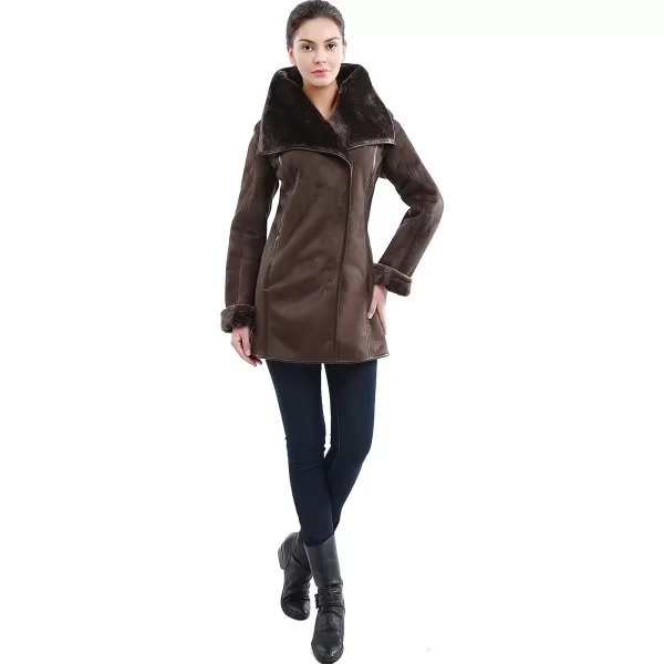 BGSD Womens Heidi Asymmetrical Zip Front Faux Shearling Walking Coat Brown MediumBGSD Womens Heidi Asymmetrical Zip Front Faux Shearling Walking Coat Brown Medium