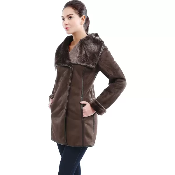 BGSD Womens Heidi Asymmetrical Zip Front Faux Shearling Walking Coat Brown MediumBGSD Womens Heidi Asymmetrical Zip Front Faux Shearling Walking Coat Brown Medium