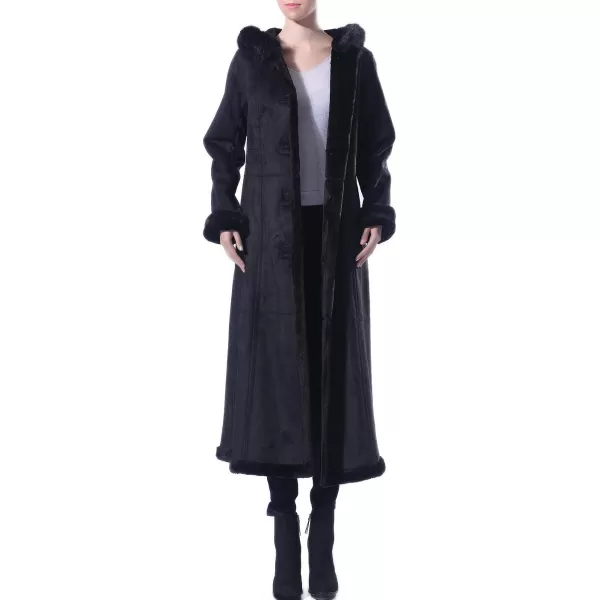 BGSD Womens Pauline Hooded Faux Shearling Maxi Walking CoatBlack