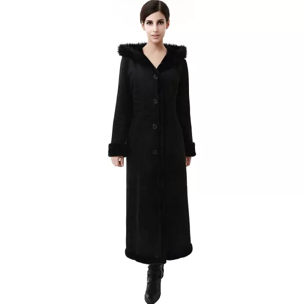 BGSD Womens Pauline Hooded Faux Shearling Maxi Walking CoatBlack