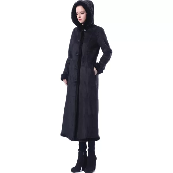 BGSD Womens Pauline Hooded Faux Shearling Maxi Walking CoatBlack