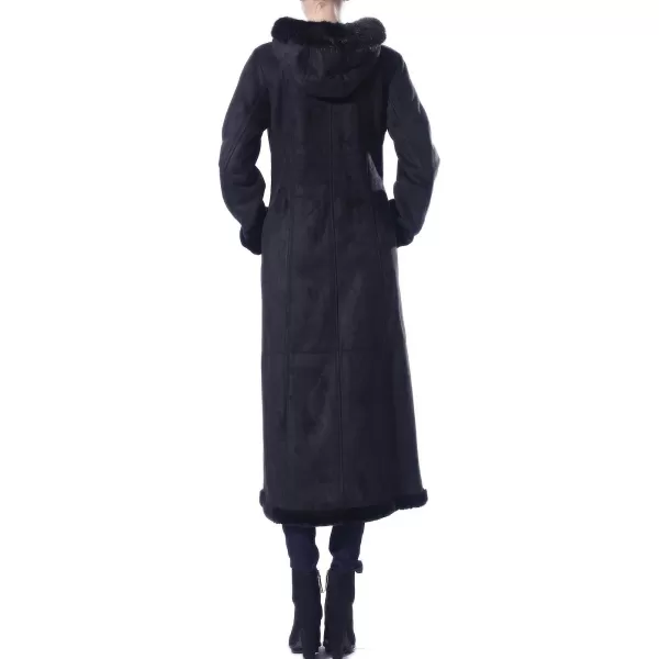 BGSD Womens Pauline Hooded Faux Shearling Maxi Walking CoatBlack