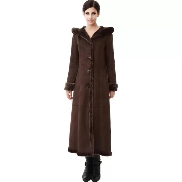 BGSD Womens Pauline Hooded Faux Shearling Maxi Walking CoatChocolate