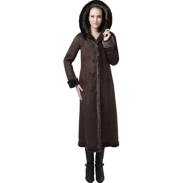 BGSD Womens Pauline Hooded Faux Shearling Maxi Walking CoatChocolate