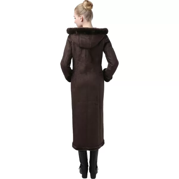 BGSD Womens Pauline Hooded Faux Shearling Maxi Walking CoatChocolate