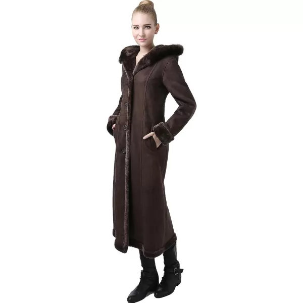 BGSD Womens Pauline Hooded Faux Shearling Maxi Walking CoatChocolate