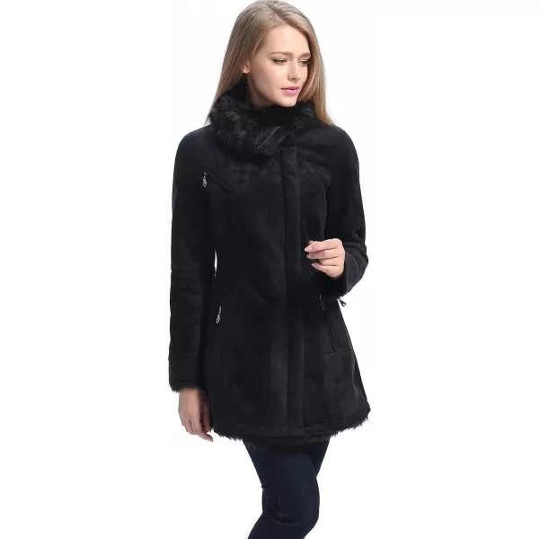 BGSD Womens Zara Asymmetrical Zip Front Faux Shearling Walking Coat Black LargeBGSD Womens Zara Asymmetrical Zip Front Faux Shearling Walking Coat Black Large