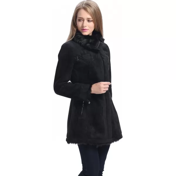 BGSD Womens Zara Asymmetrical Zip Front Faux Shearling Walking Coat Black LargeBGSD Womens Zara Asymmetrical Zip Front Faux Shearling Walking Coat Black Large