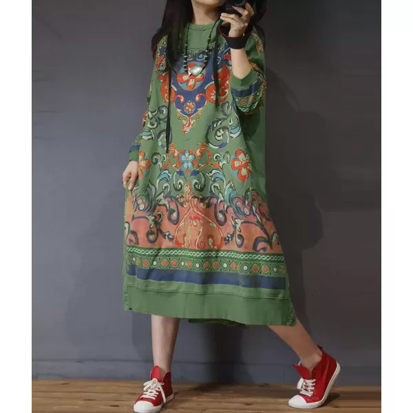 YESNO JCJ Women Casual Loose Ethnic Floral Hoodies Sweatshirts Jackets Long SleevePocketsYm7 Green