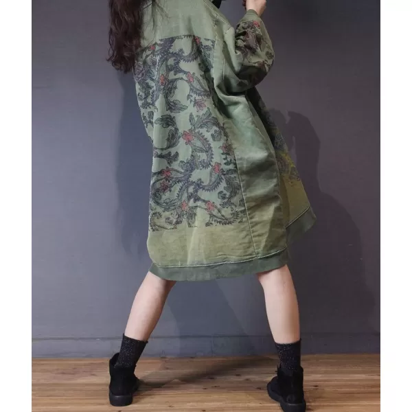 YESNO JCJ Women Casual Loose Ethnic Floral Hoodies Sweatshirts Jackets Long SleevePocketsYq7 Green