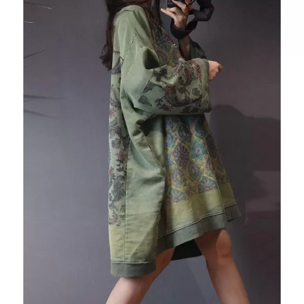 YESNO JCJ Women Casual Loose Ethnic Floral Hoodies Sweatshirts Jackets Long SleevePocketsYq7 Green