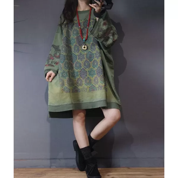 YESNO JCJ Women Casual Loose Ethnic Floral Hoodies Sweatshirts Jackets Long SleevePocketsYq7 Green