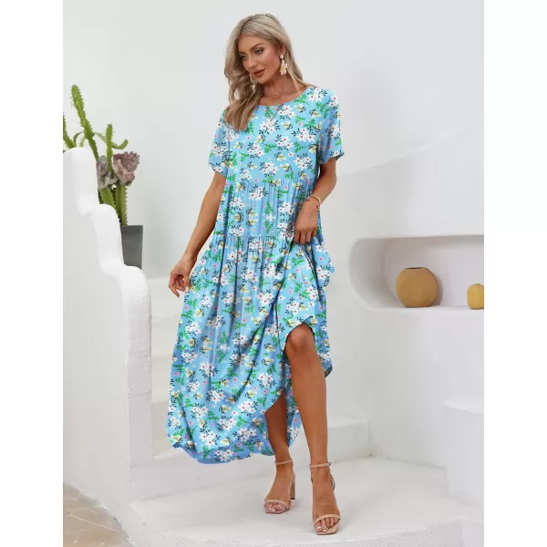 YESNO Women Casual Loose Bohemian Floral Dresses with Pockets Short Sleeve Summer Beach Swing DressAs Picture334