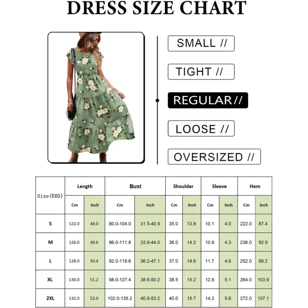 YESNO Women Summer Dresses Ruffle Cap Sleeve Casual Dress Boho Smocked Bodice Maxi Dress with Pockets E05Floral 162