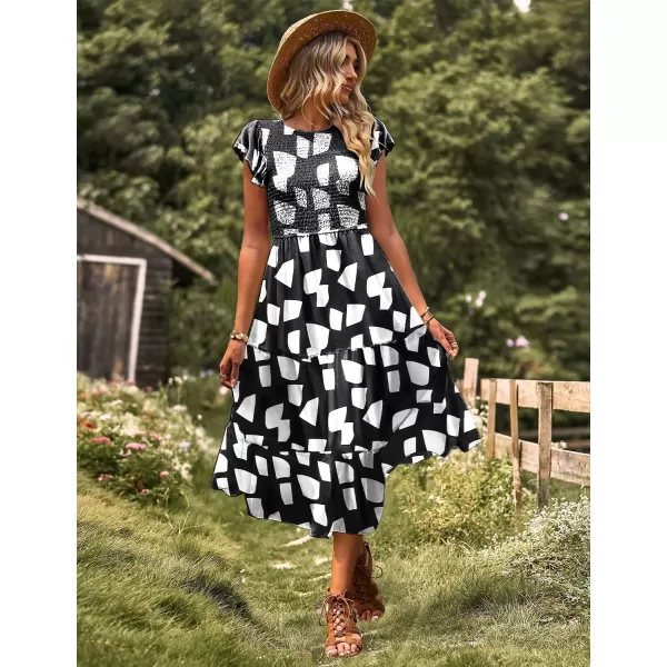 YESNO Women Summer Dresses Ruffle Cap Sleeve Casual Dress Boho Smocked Bodice Maxi Dress with Pockets E05Floral 162