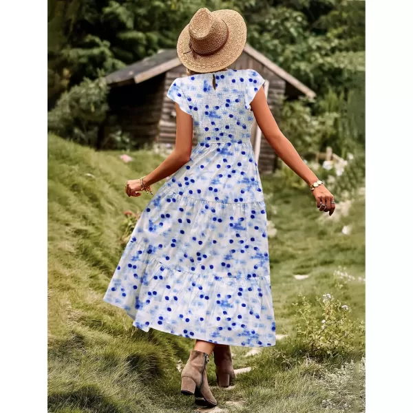 YESNO Women Summer Dresses Ruffle Cap Sleeve Casual Dress Boho Smocked Bodice Maxi Dress with Pockets E05Floral 371