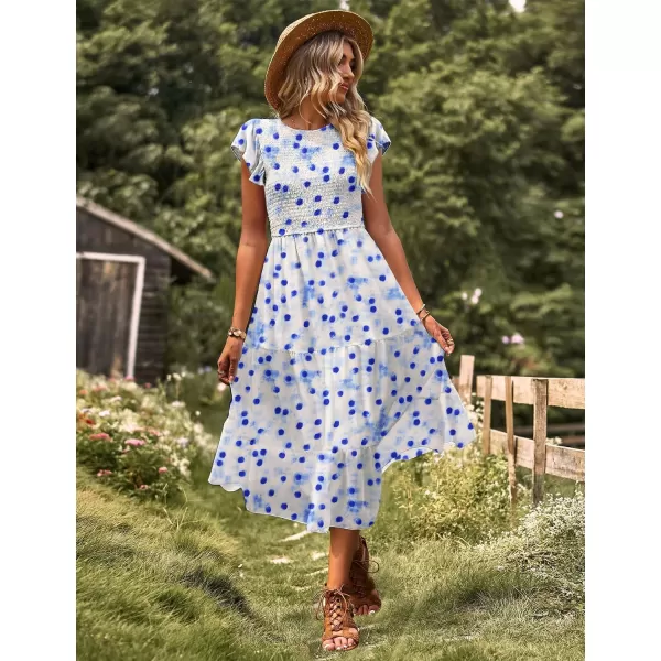 YESNO Women Summer Dresses Ruffle Cap Sleeve Casual Dress Boho Smocked Bodice Maxi Dress with Pockets E05Floral 371