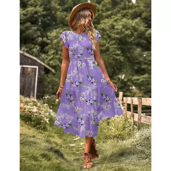 YESNO Women Summer Dresses Ruffle Cap Sleeve Casual Dress Boho Smocked Bodice Maxi Dress with Pockets E05Floral 374