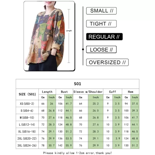 YESNO Women Sweater Graphic Oversized Pullover Sweaters Casual Loose Long Sleeve Knit Tops S01Floral 147 Coffee