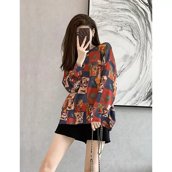 YESNO Women Sweater Graphic Oversized Pullover Sweaters Casual Loose Long Sleeve Knit Tops S01Floral 177