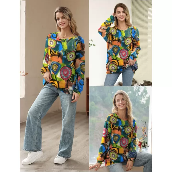 YESNO Women Sweater Graphic Oversized Pullover Sweaters Casual Loose Long Sleeve Knit Tops S01Floral 354