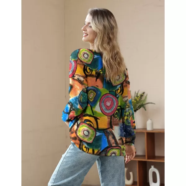 YESNO Women Sweater Graphic Oversized Pullover Sweaters Casual Loose Long Sleeve Knit Tops S01Floral 354