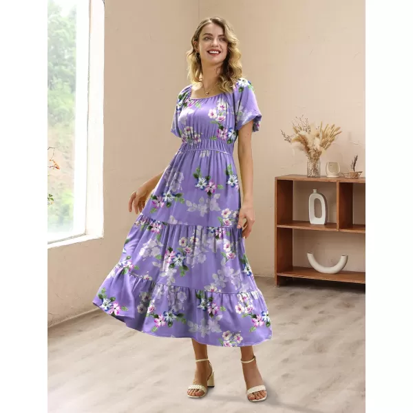 YESNO Womens 2023 Summer Casual Floral Dress Square Neck Puff Short Sleeve Cinched Waist Maxi Dress with Pockets E11Floral 374