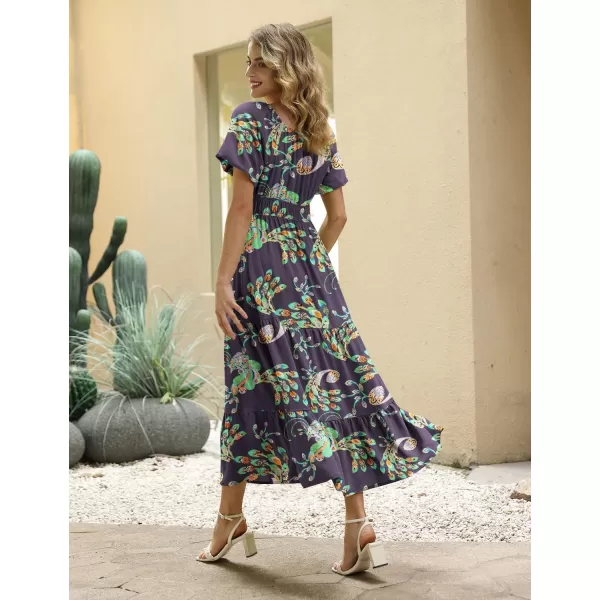 YESNO Womens 2023 Summer Casual Floral Dress Square Neck Puff Short Sleeve Cinched Waist Maxi Dress with Pockets E11Floral 383